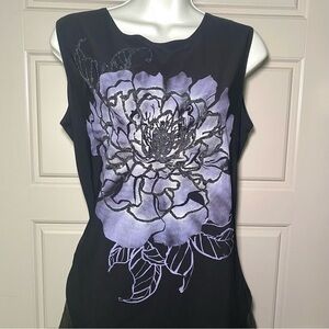 Black and Purple Floral Beaded Tank Top